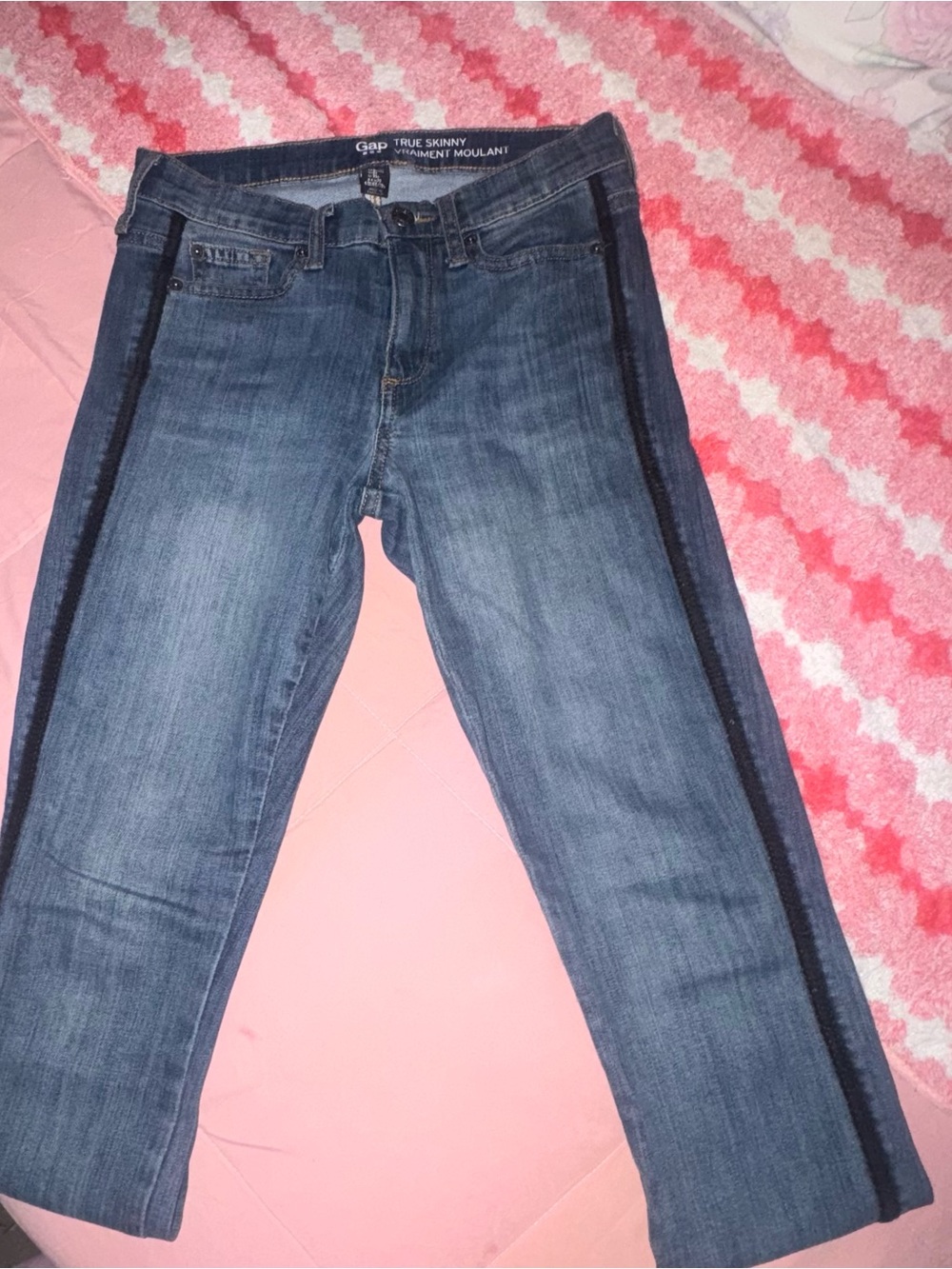 GAP Straight Leg Jeans in Dark Blue with Black Side Stripe